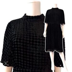 Salt Black Velvet Burnout Polka Dot Dress Size Large Whimsigoth Preppy Academia